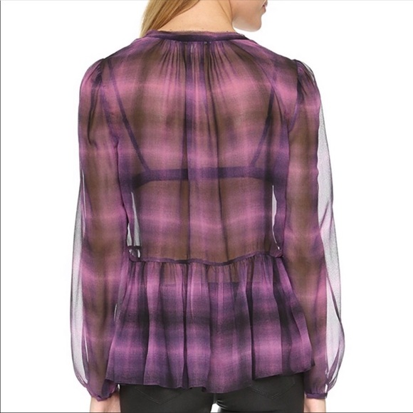 Rebecca Taylor Long Sleeve Shadow Plaid Peplum Top - Picture 2 of 7
